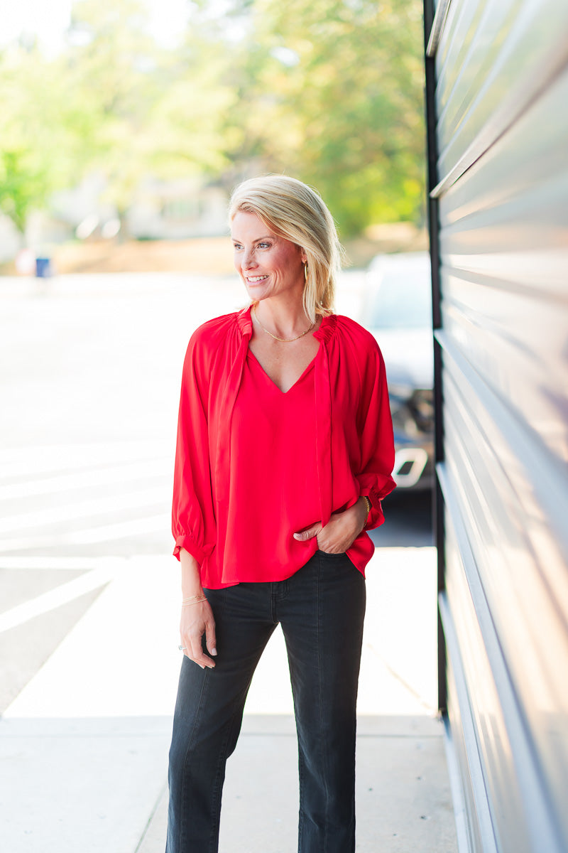 FINAL SALE Ruch Neck Peasant in Red
