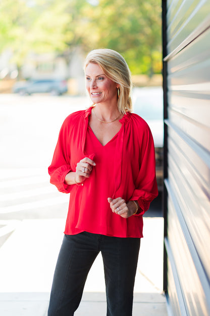 FINAL SALE Ruch Neck Peasant in Red