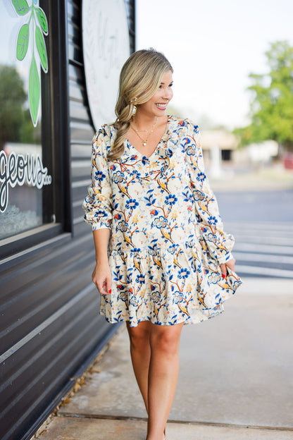 Rachel V-Neck Dress in Ivory Floral