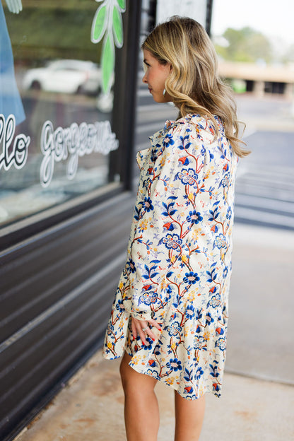 Rachel V-Neck Dress in Ivory Floral