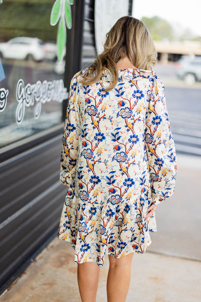 Rachel V-Neck Dress in Ivory Floral
