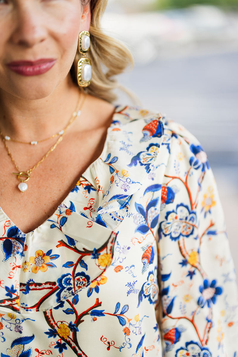 Rachel V-Neck Dress in Ivory Floral