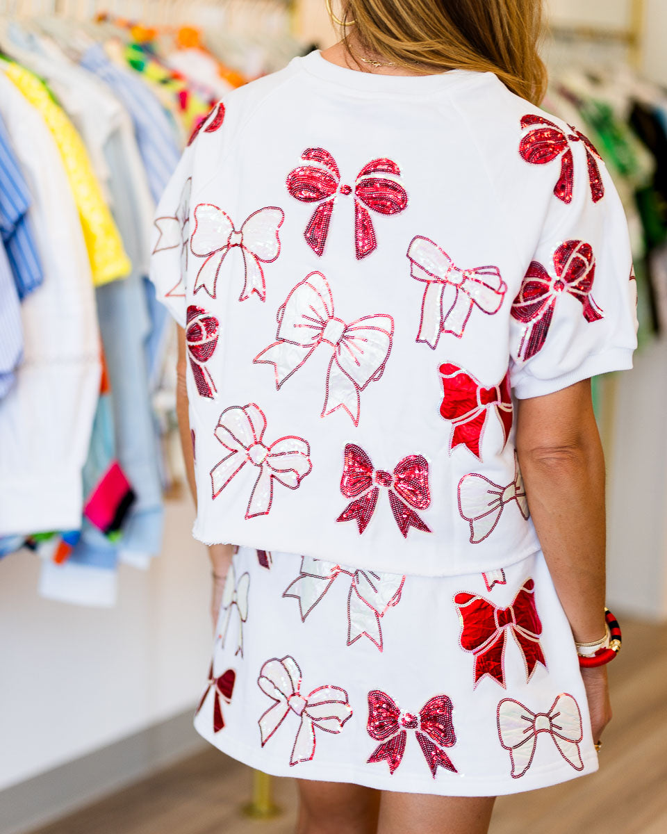 Final Sale-White and Crimson Bow Skirt