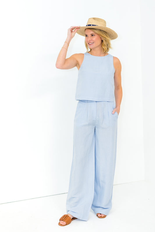 FINAL SALE Birdie Linen Trousers in Blue