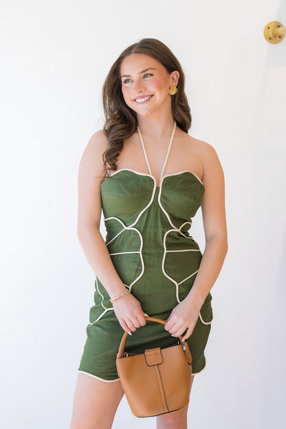 Green Wavy Cutouts Mini Dress
