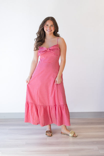 Lily Bow Gingham Dress in Red