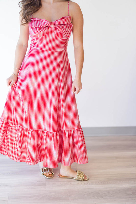 Lily Bow Gingham Dress in Red