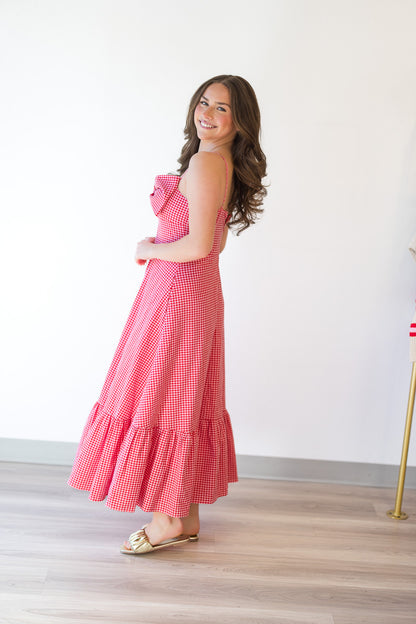 Lily Bow Gingham Dress in Red