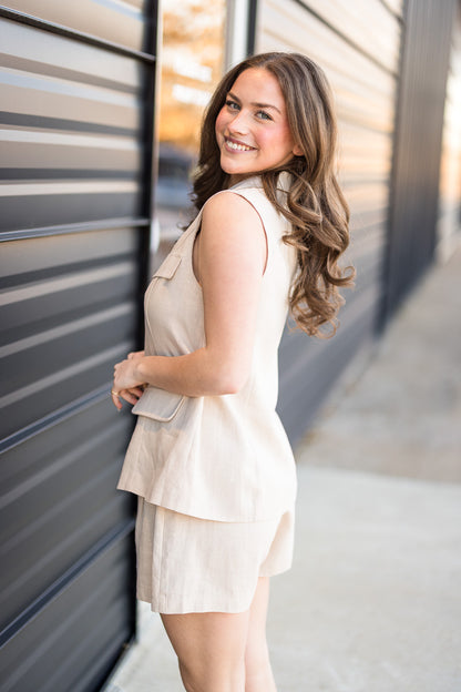 Sleeveless Linen Vest with Shorts
