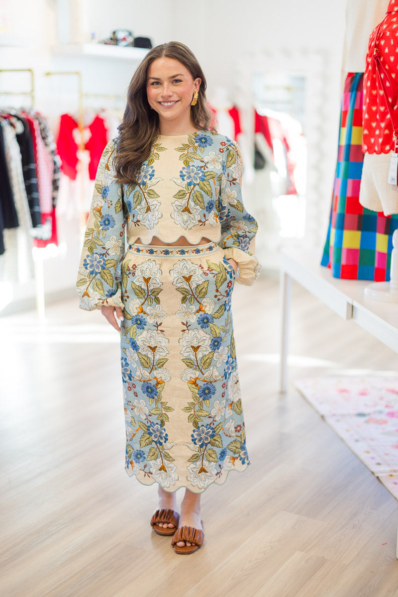 FINAL SALE Garden Blue Midi Skirt