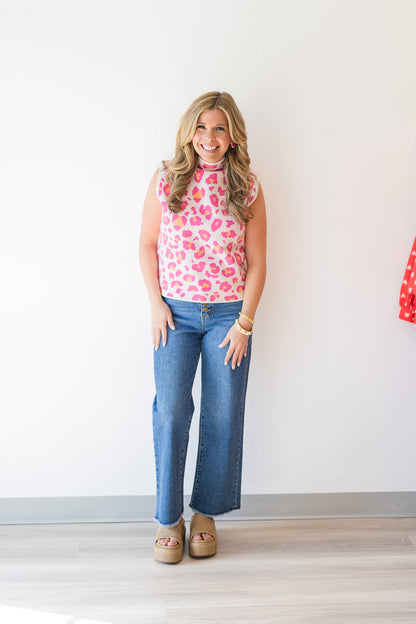 Lainy Sweater Tank in Pink Leopard