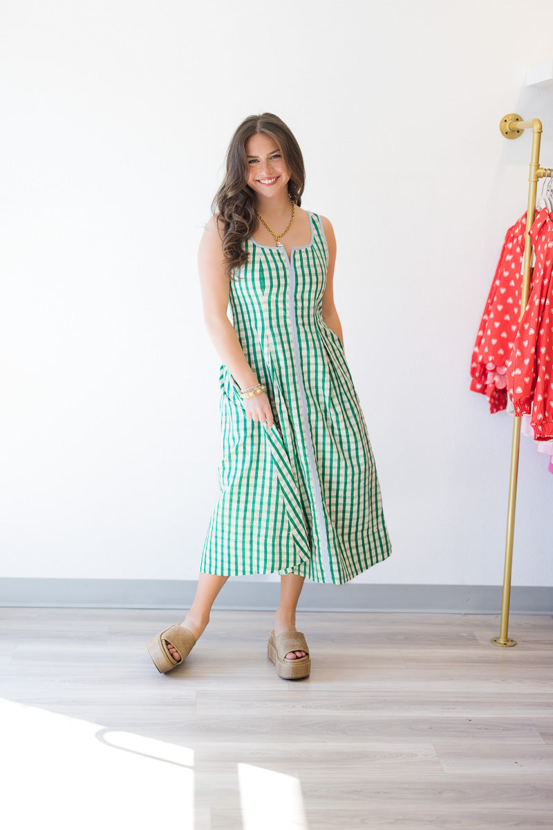 Lila Gingham Pattern Dress in Green