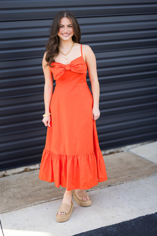 Jenny Bow Detail Midi in Orange