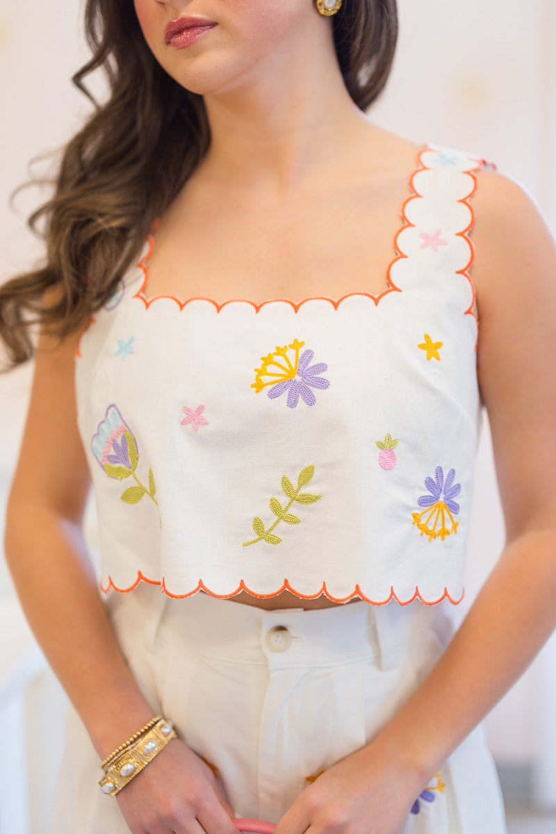 Embroidered Top and Shorts Set