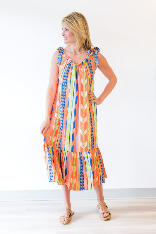 Lyla Tie Strap Dress in Geometric Print