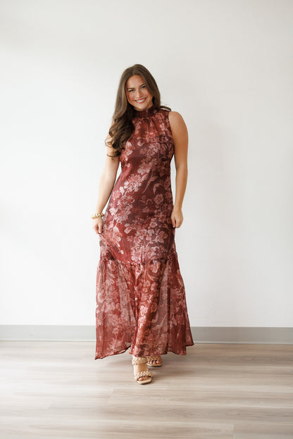 Kristina Organza Mock Neck Maxi Dress
