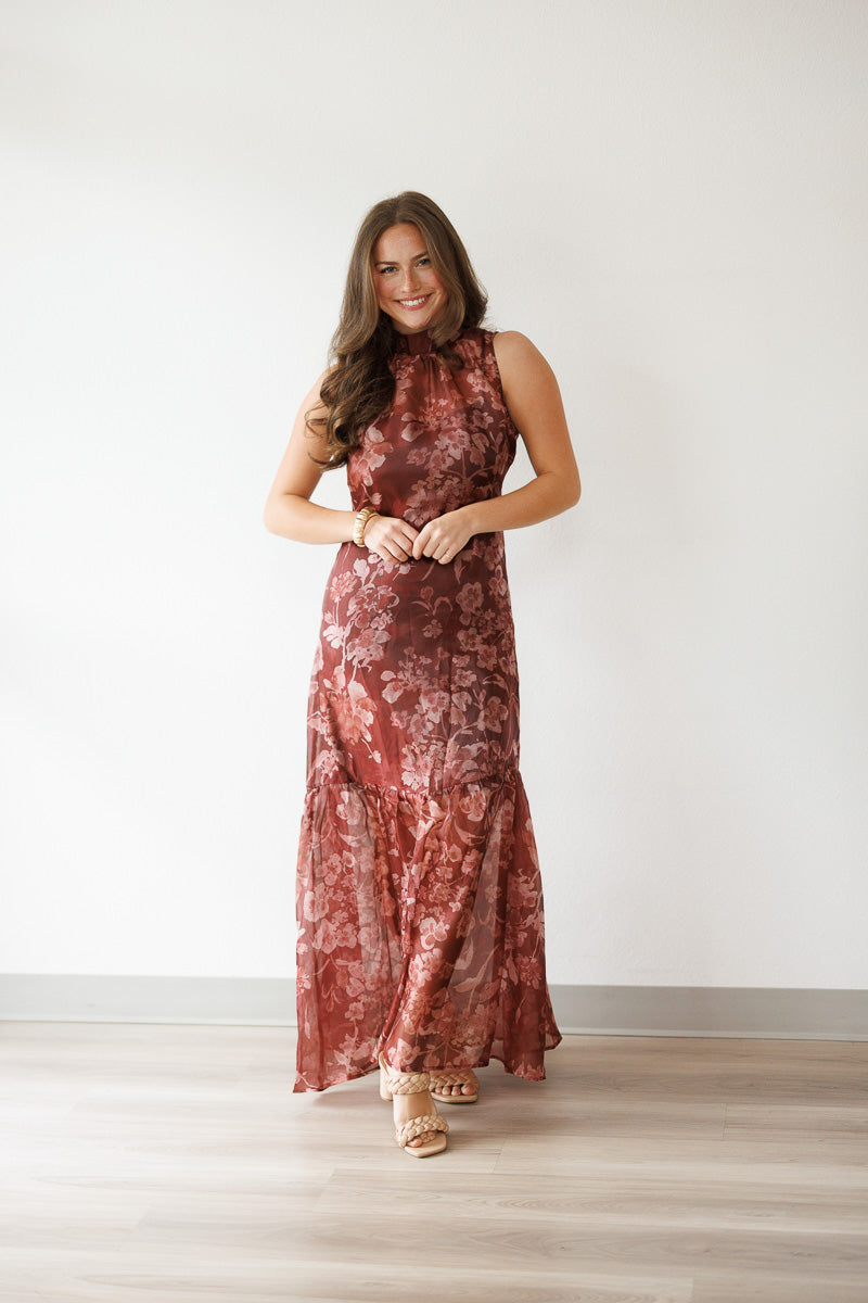 Kristina Organza Mock Neck Maxi Dress