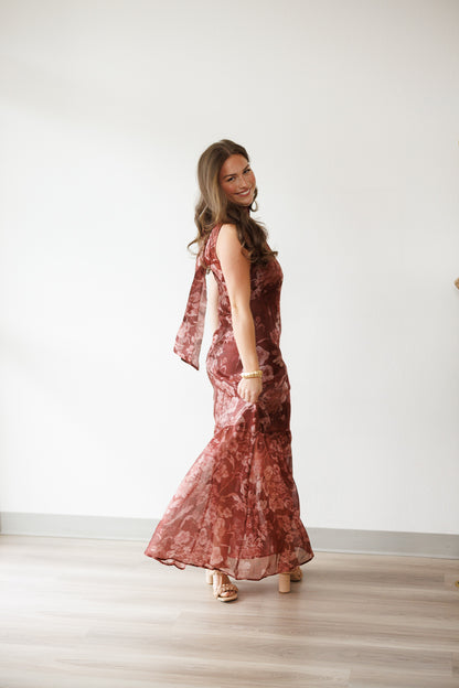 Kristina Organza Mock Neck Maxi Dress