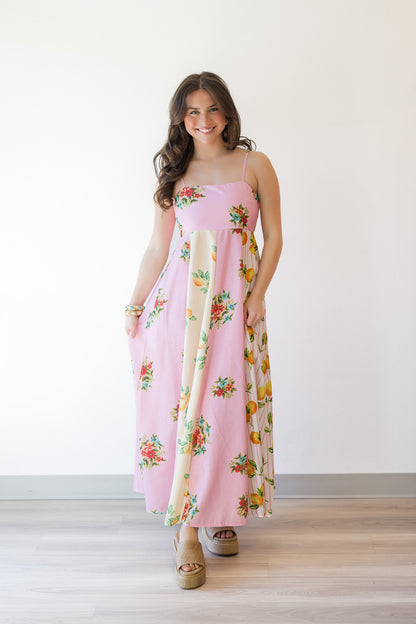 Marisa Color Block Dress in Yellow & Pink