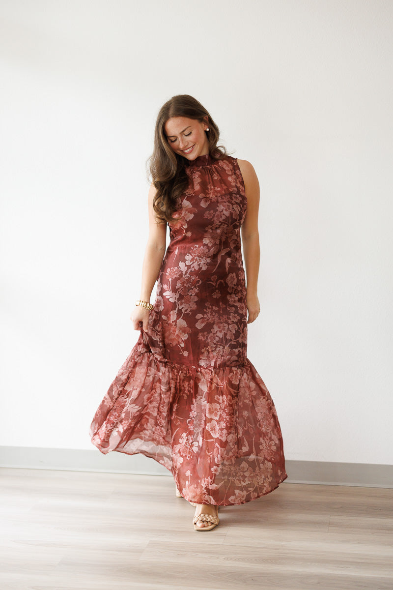 Kristina Organza Mock Neck Maxi Dress