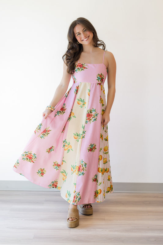 Marisa Color Block Dress in Yellow & Pink