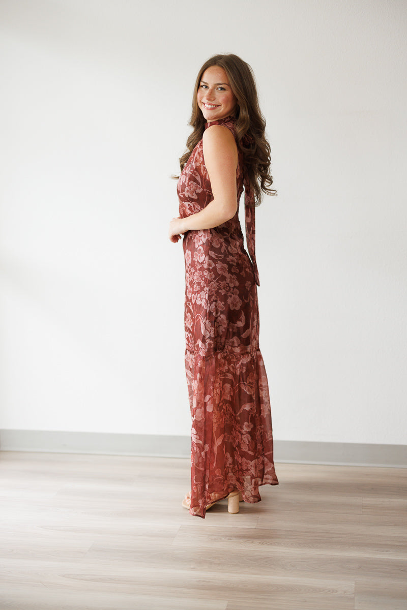 Kristina Organza Mock Neck Maxi Dress