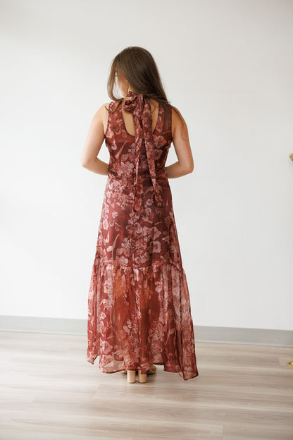 Kristina Organza Mock Neck Maxi Dress