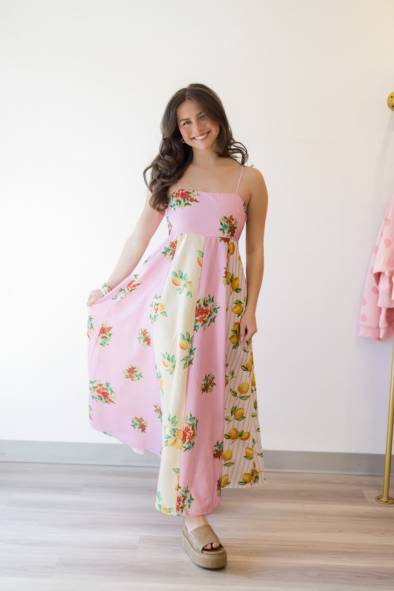Marisa Color Block Dress in Yellow & Pink
