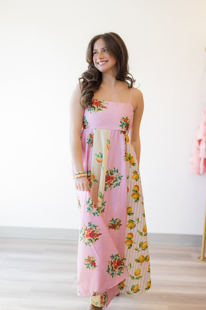 Marisa Color Block Dress in Yellow & Pink