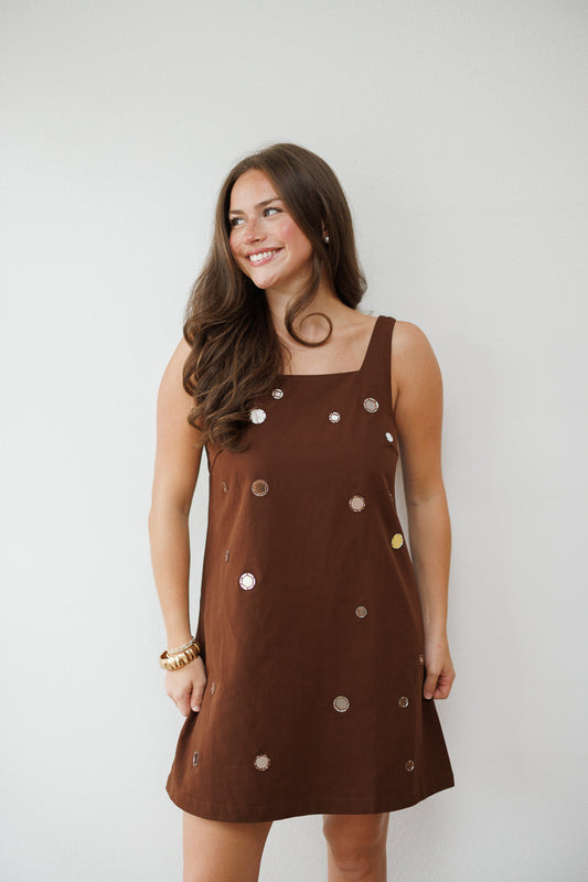 Anisa Mirror Embellished A-Line Mini Dress
