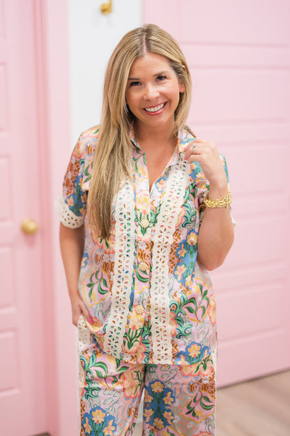 Garden Party Crochet Satin Shirt