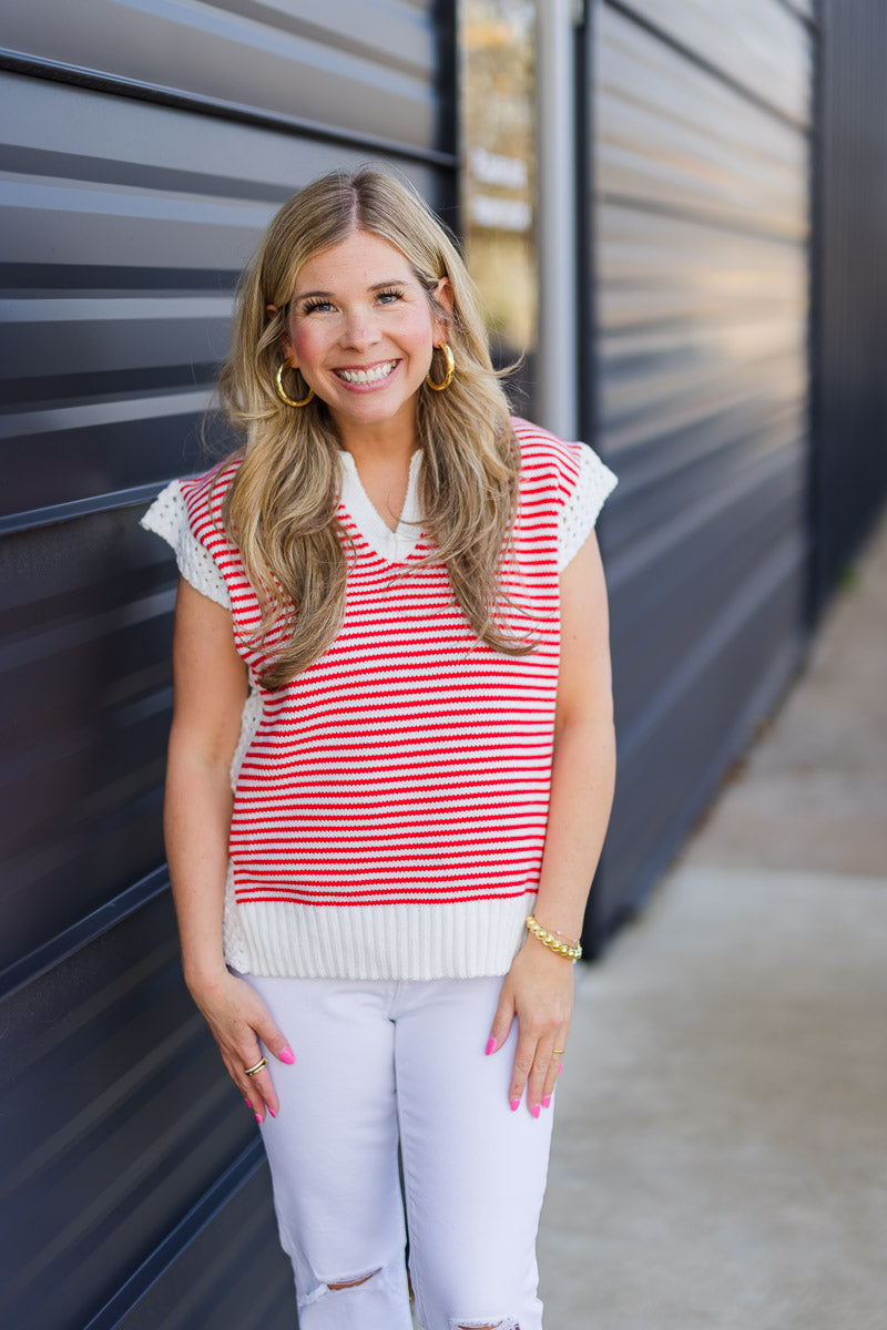 Stripe Vneck Sleeveless Sweater