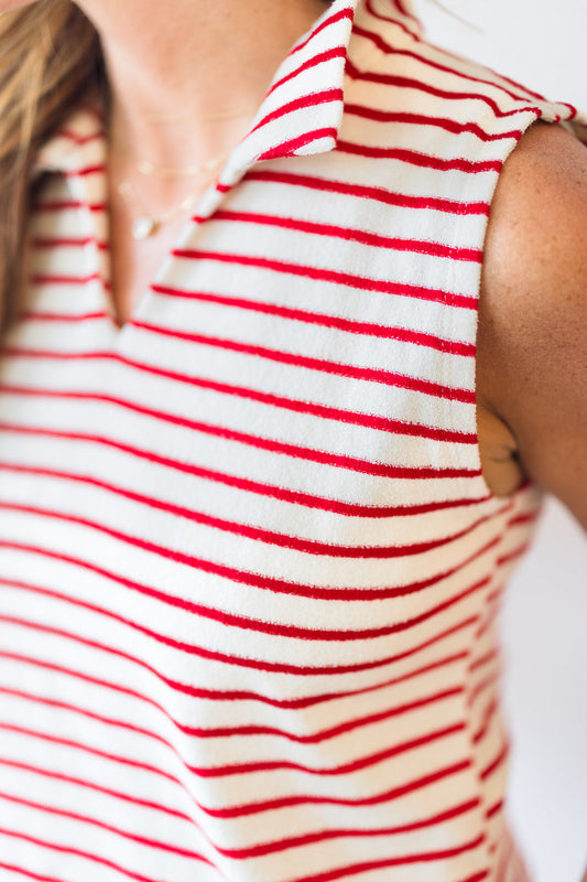 FINAL SALE Pull On Shorts in Red & White Loop Terry