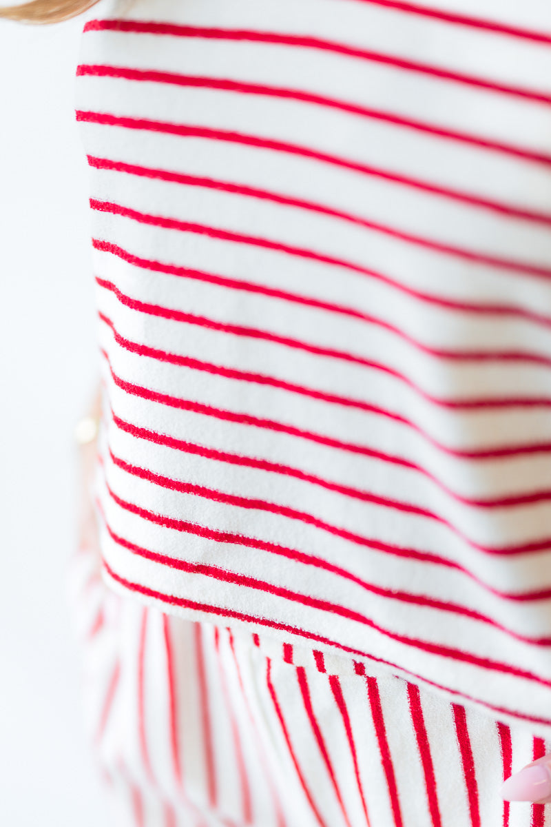 Pull On Shorts in Red & White Loop Terry