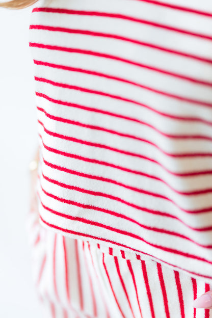 Pull On Shorts in Red & White Loop Terry