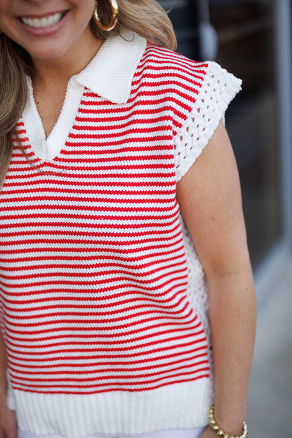 Stripe Vneck Sleeveless Sweater