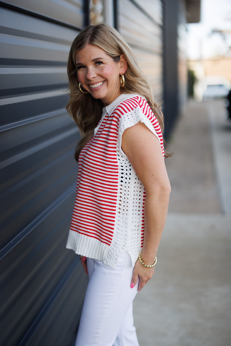 Stripe Vneck Sleeveless Sweater
