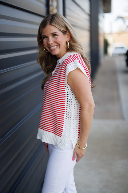 Stripe Vneck Sleeveless Sweater