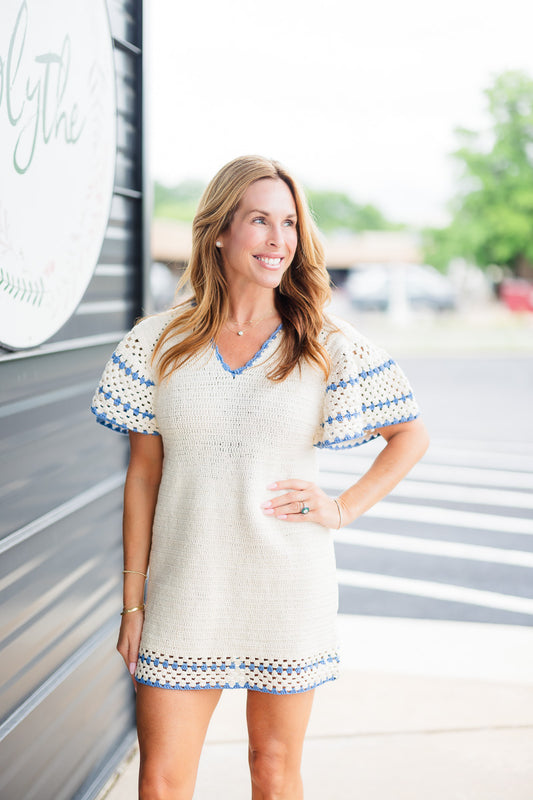 Capri Crochet Dress in Blue