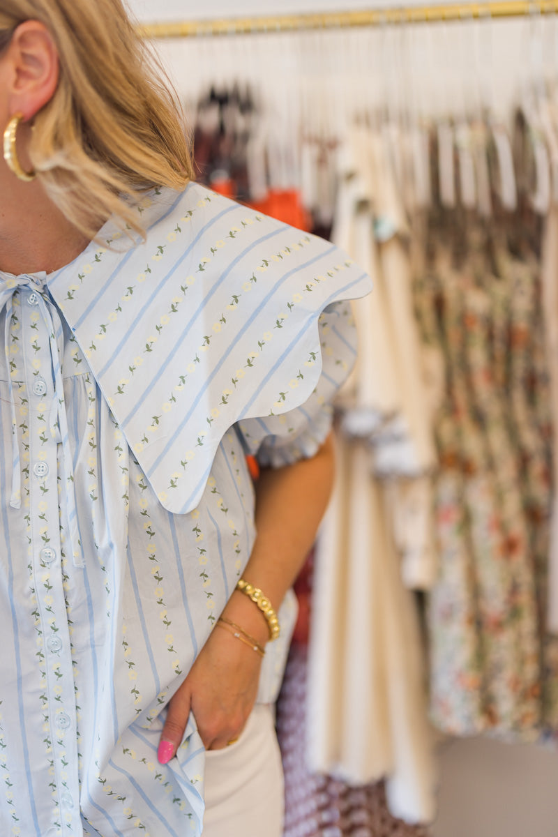 Floral Stripe Collar Button Up