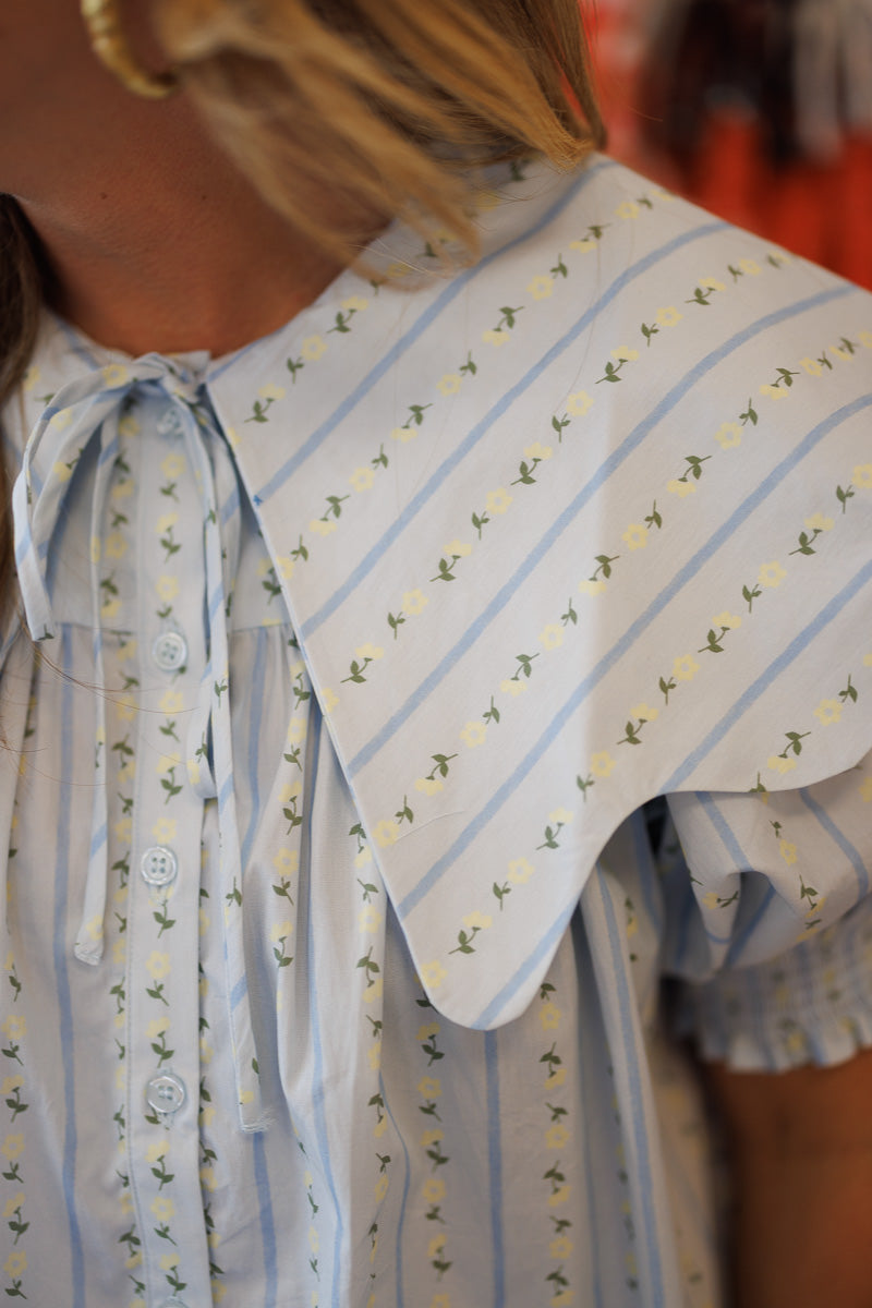 Floral Stripe Collar Button Up
