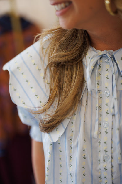 Floral Stripe Collar Button Up