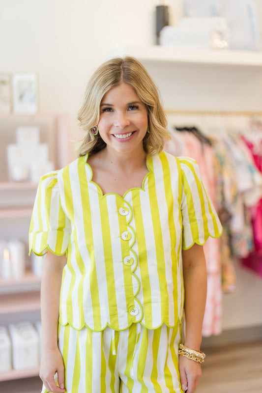 Kiwi Striped Scalloped Button up Top