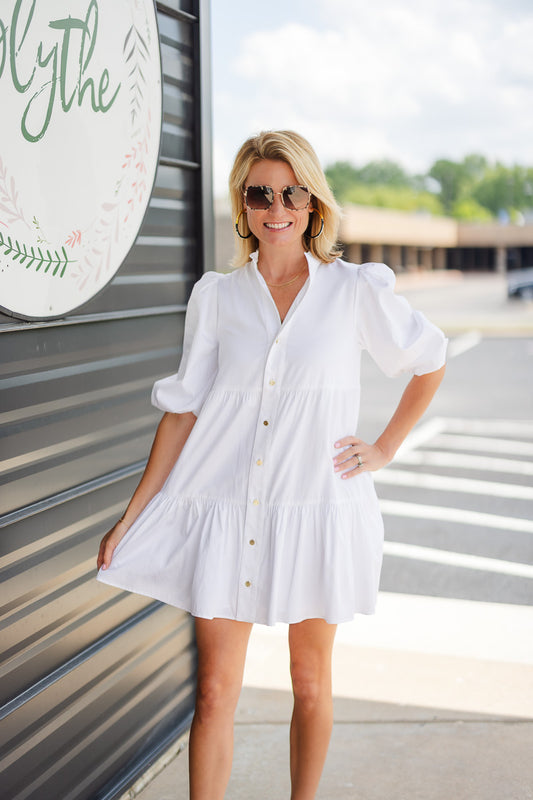Sadie Dress in White Cotton