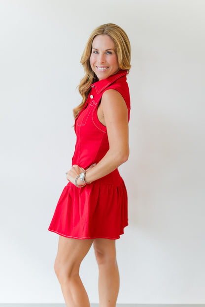 Game Day Mini Dress w/Shorts Lining in Red