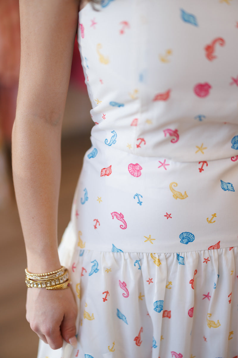 Coastal Print Smocked Top