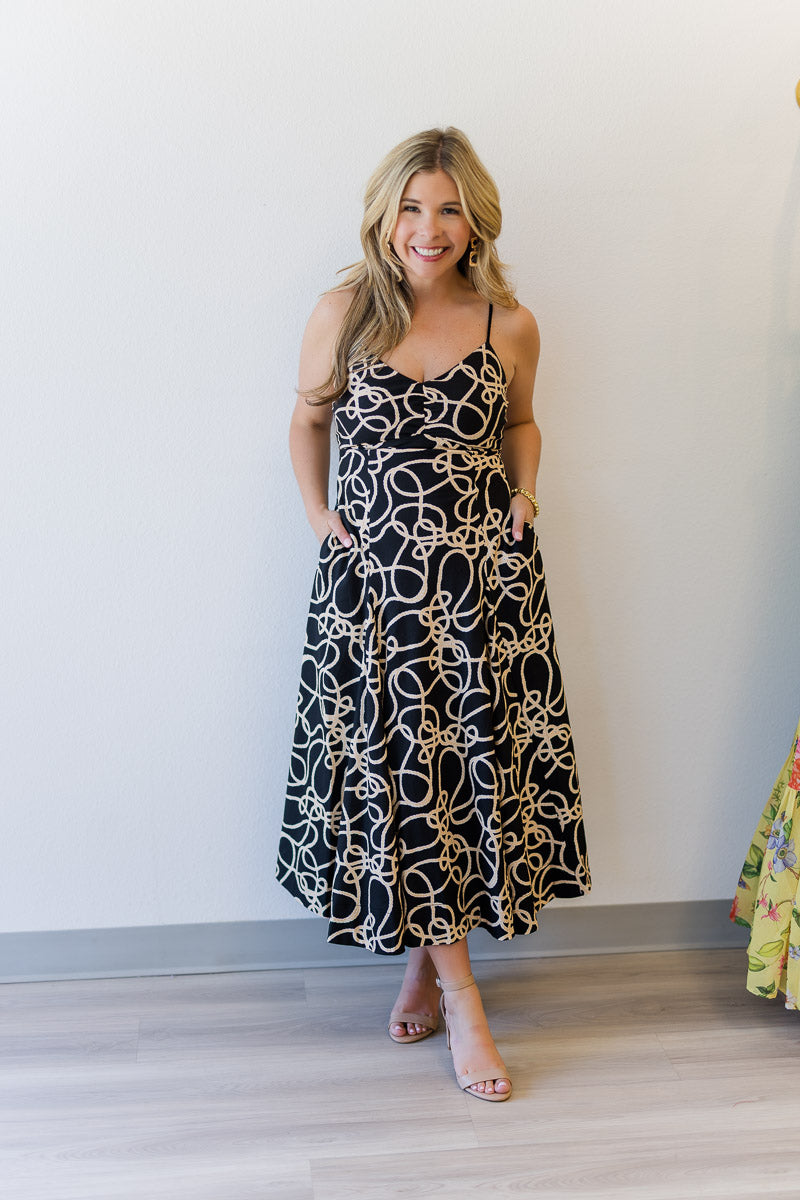Tara Braided Strap Midi Dress Black / M