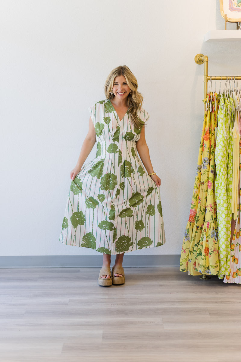 Green Garden Stroll Midi Dress