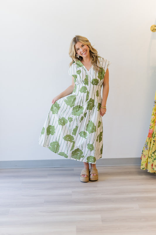 Green Garden Stroll Midi Dress