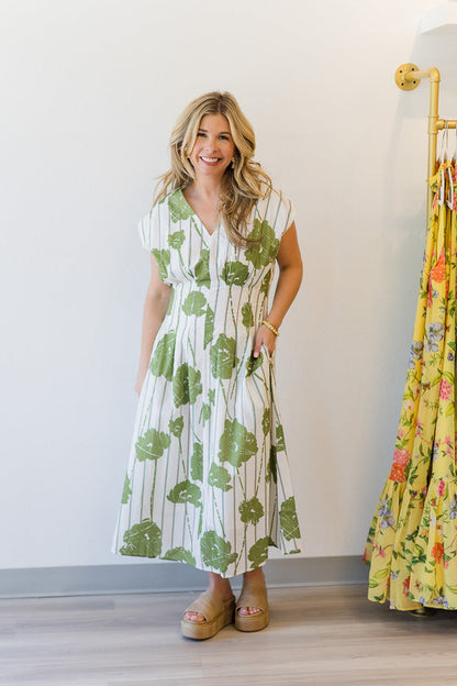 Green Garden Stroll Midi Dress